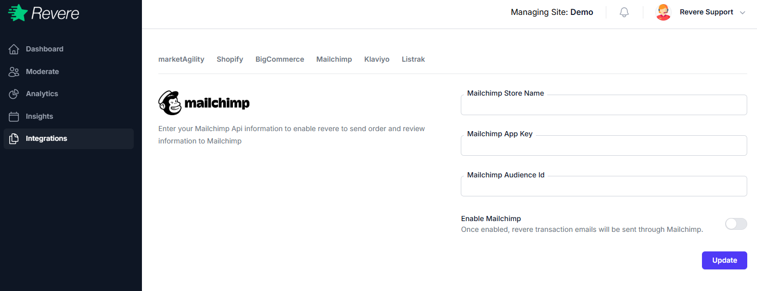 Mailchimp integration